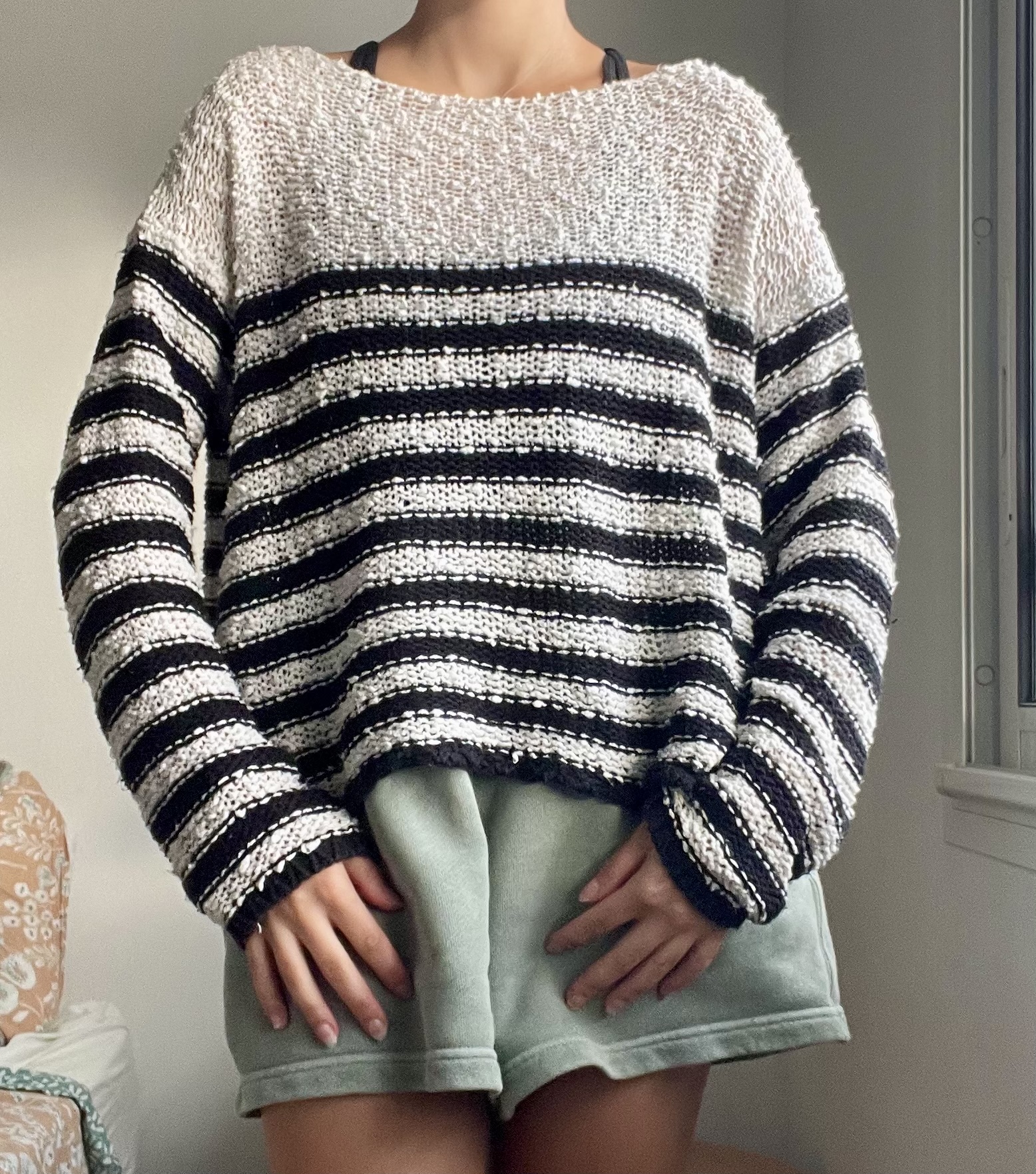Pull en maille rayé blanc et noir