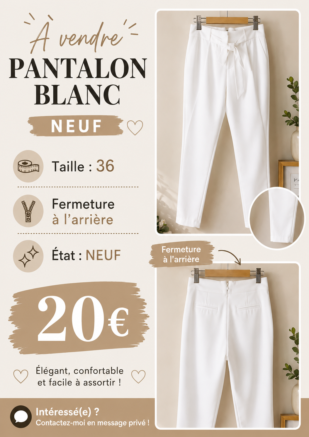 Pontalon blanc taille 36 — La Réunion