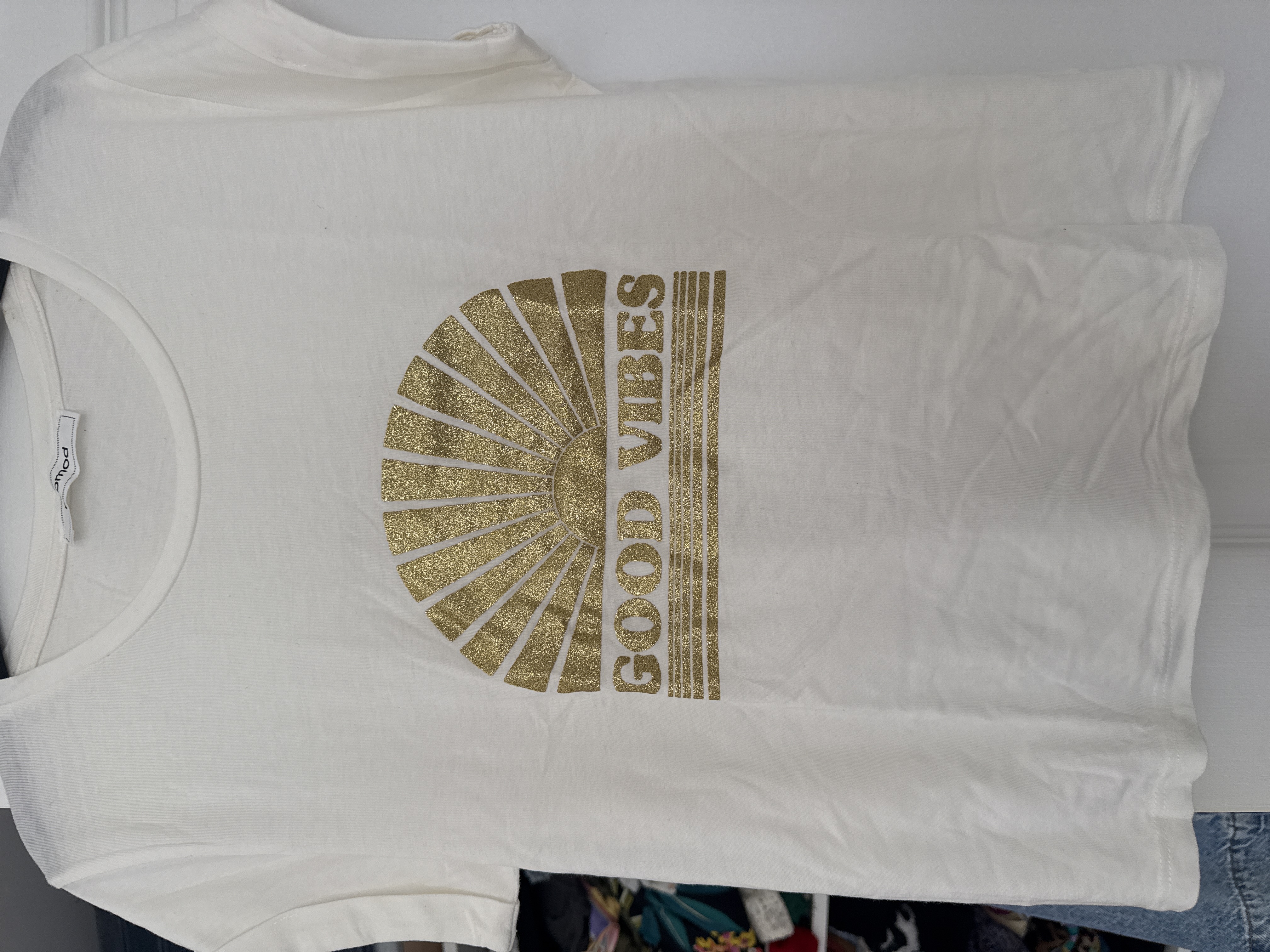 TEE shirt blanc imprimé doré Promod S