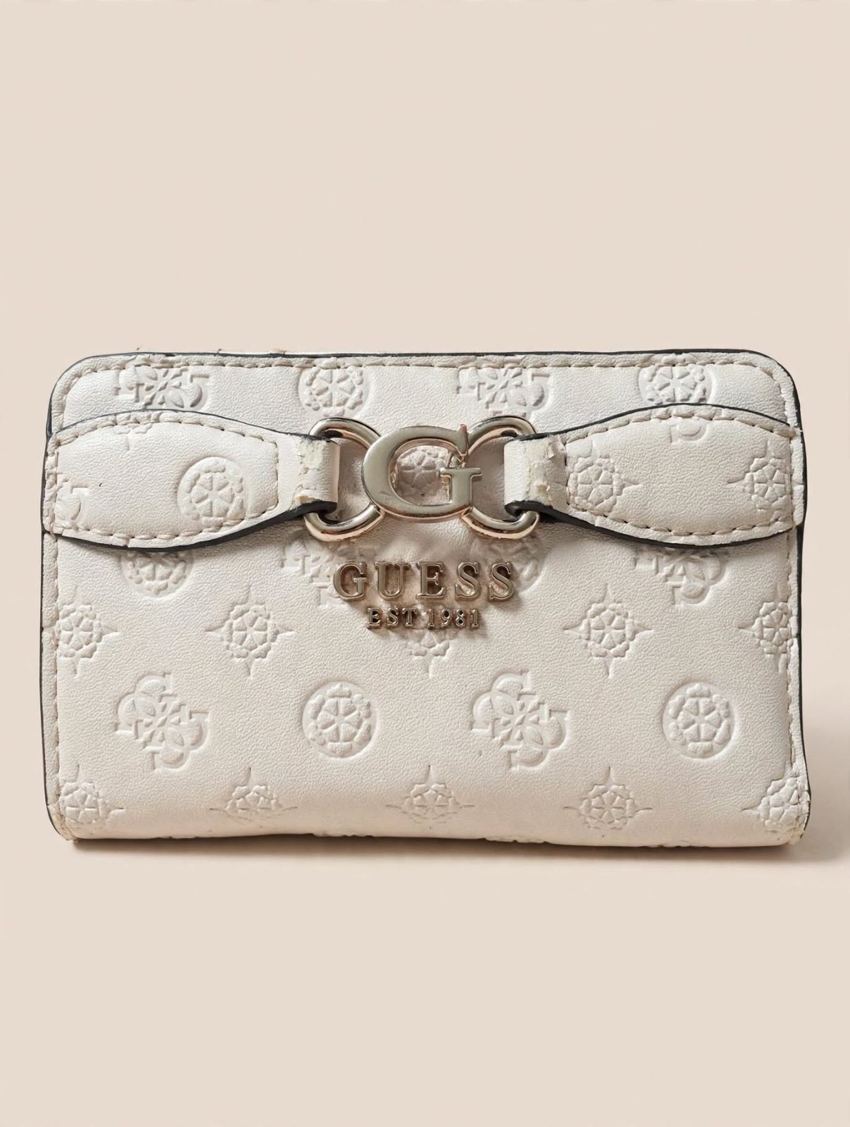 Petit portefeuille GUESS blanc cassé / beige clair - Monogramme — GUESS — La Réunion