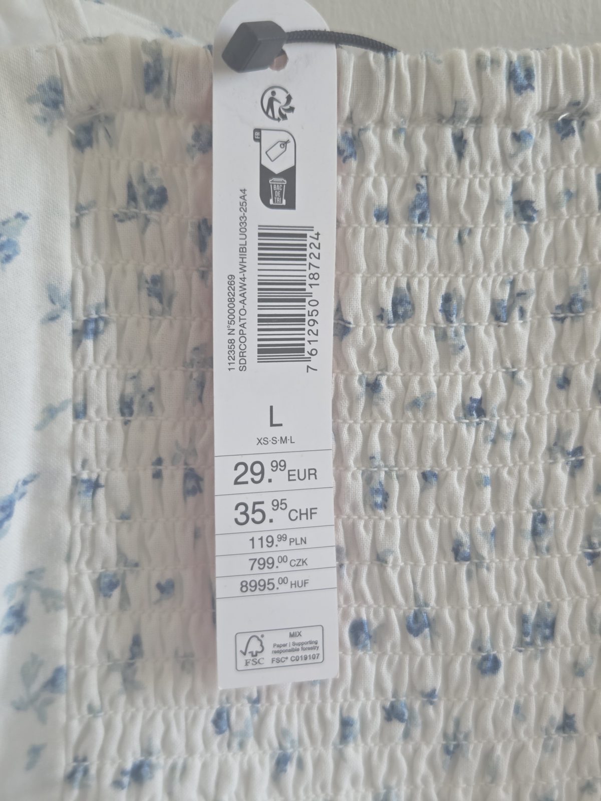 🌸 Robe blanche fleurie bleue – Taille L 🌸