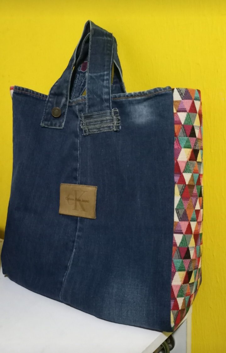 Sac cabas upcyclé en jean – pièce unique – fait main ♻️