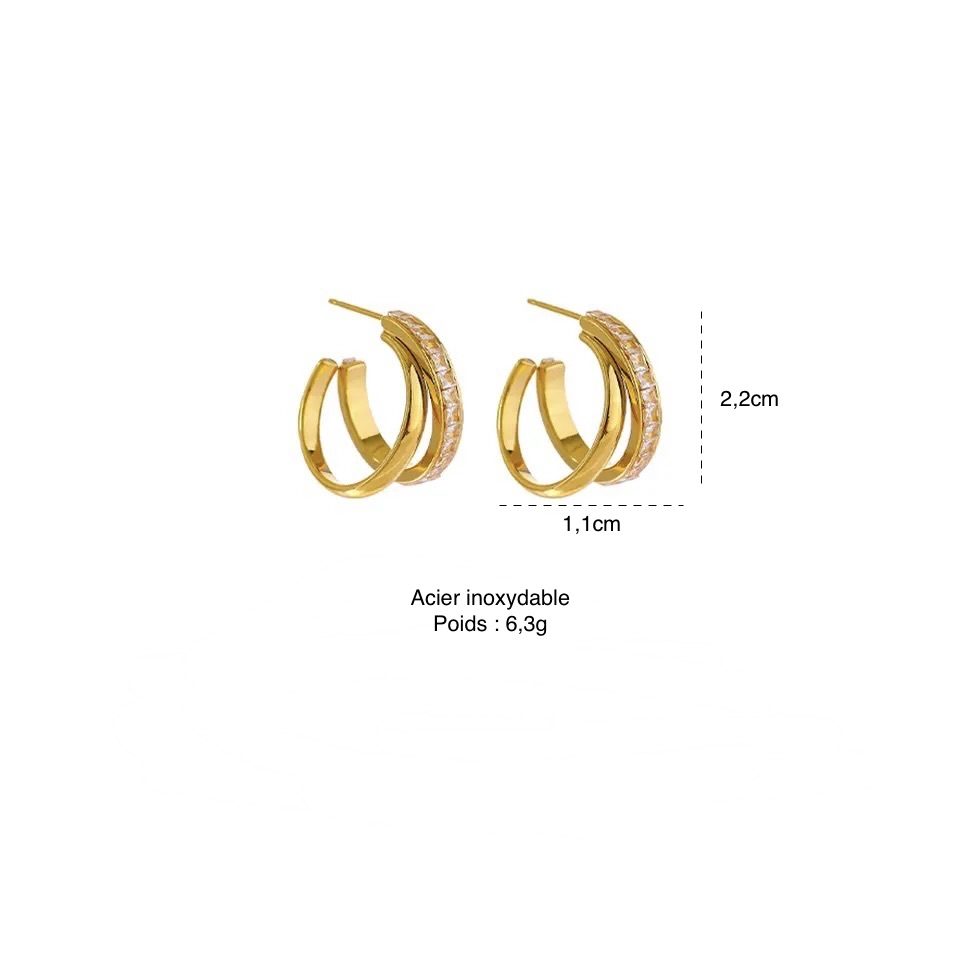 Boucles d'oreilles strass acier inoxydable