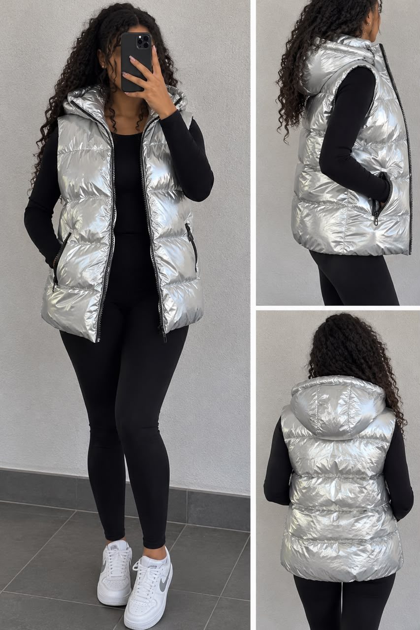 VESTTE À CAPUCHE sans manches -S/Argentée