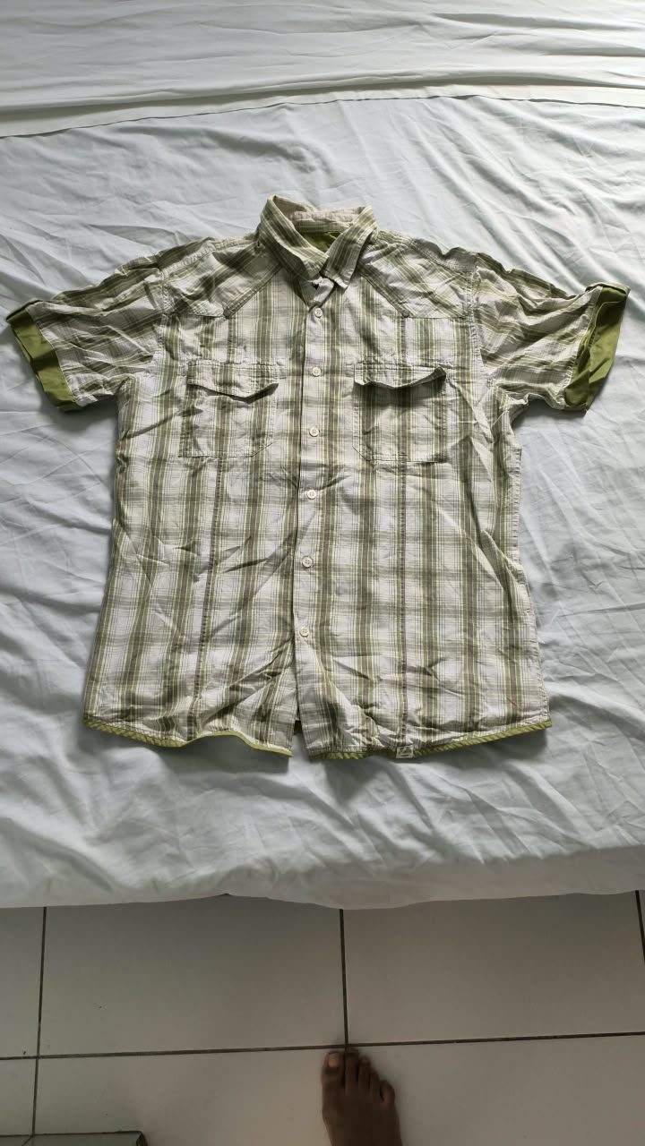 Chemise verte à carreaux manches courtes L