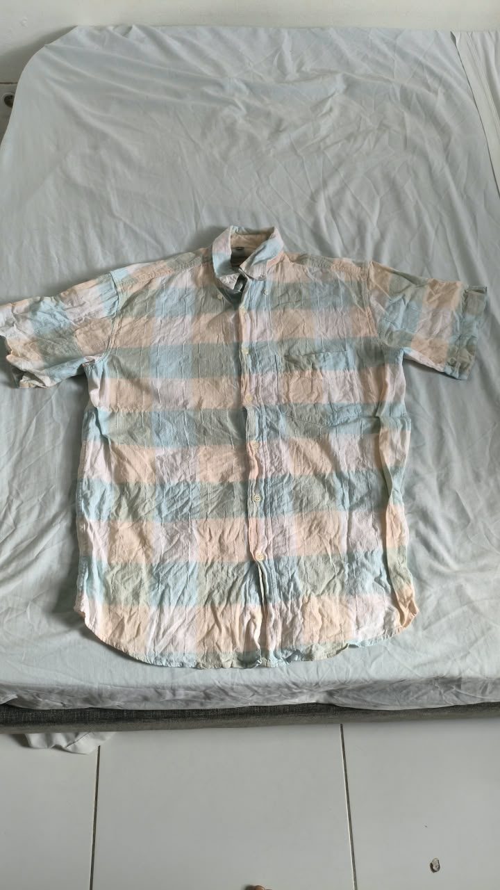 Chemise à larges bandes pastel, manches courtes — S