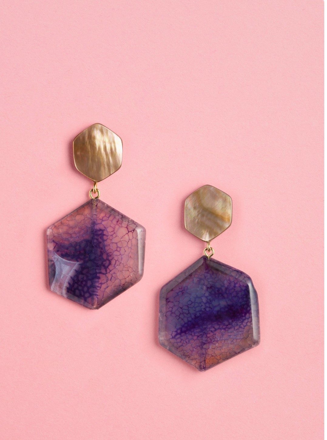 Pendants d'oreilles hexagone — Akeo — La Réunion