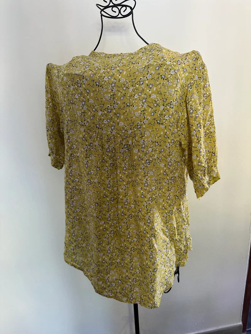Blouse fluide jaune moutarde à fleurs - Manches 3/4 - Taille S/M (36/38)