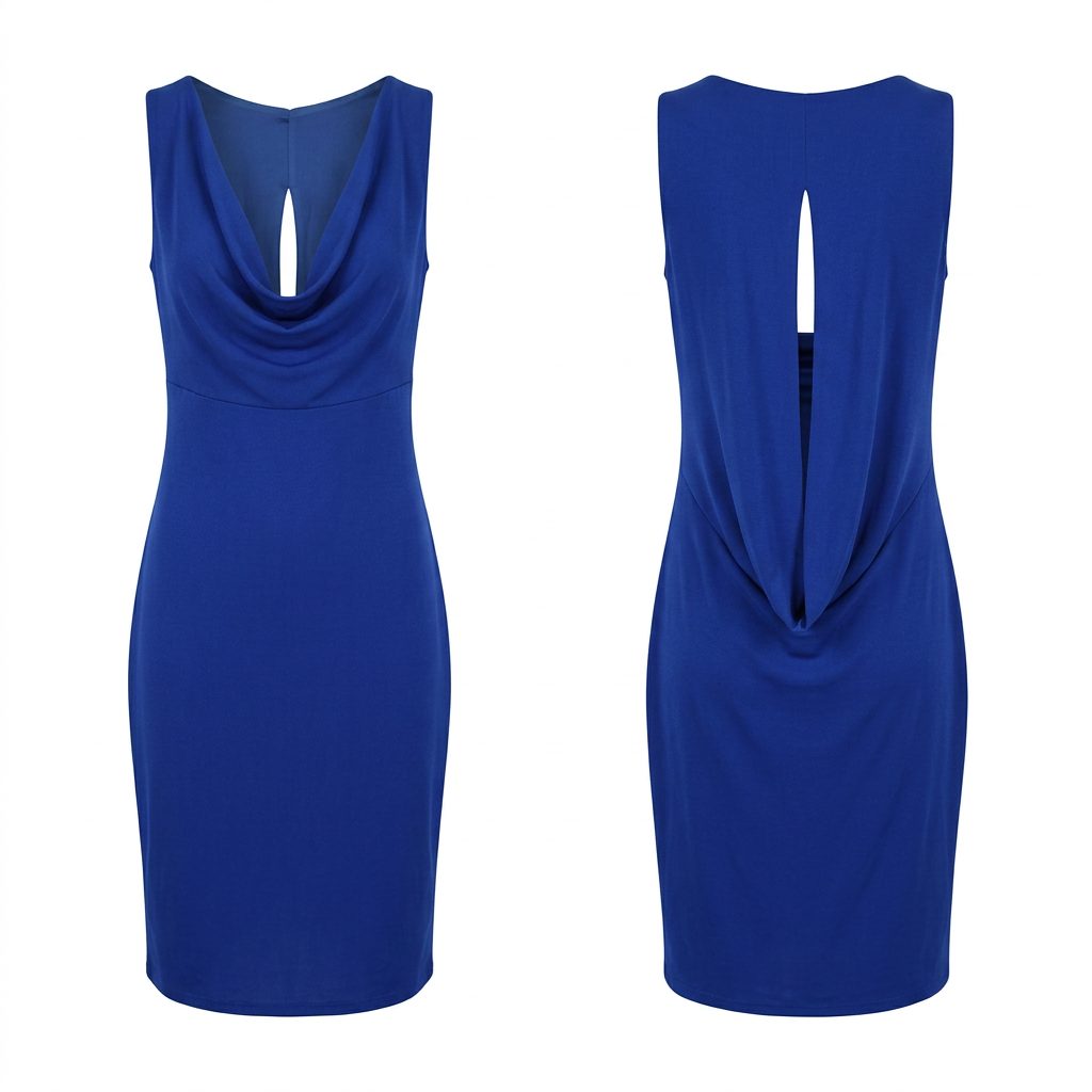 Robe de cocktail bleu roi - Col bénitier et dos drapé - Taille S (36)