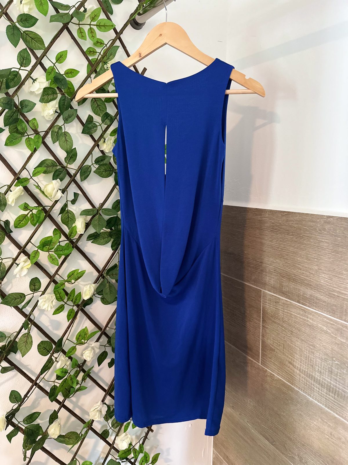Robe de cocktail bleu roi - Col bénitier et dos drapé - Taille S (36)