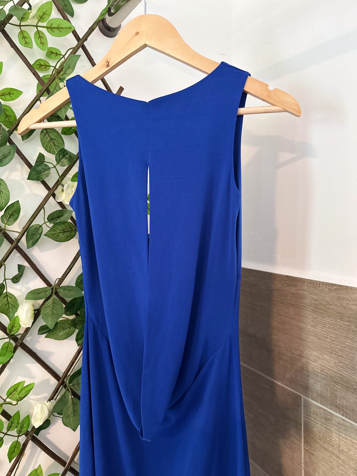 Robe de cocktail bleu roi - Col bénitier et dos drapé - Taille S (36)