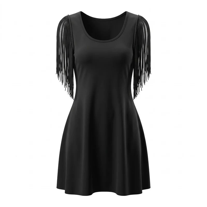 Petite robe noire Sinéquanone à franges style charleston - Taille 38 - Neuve