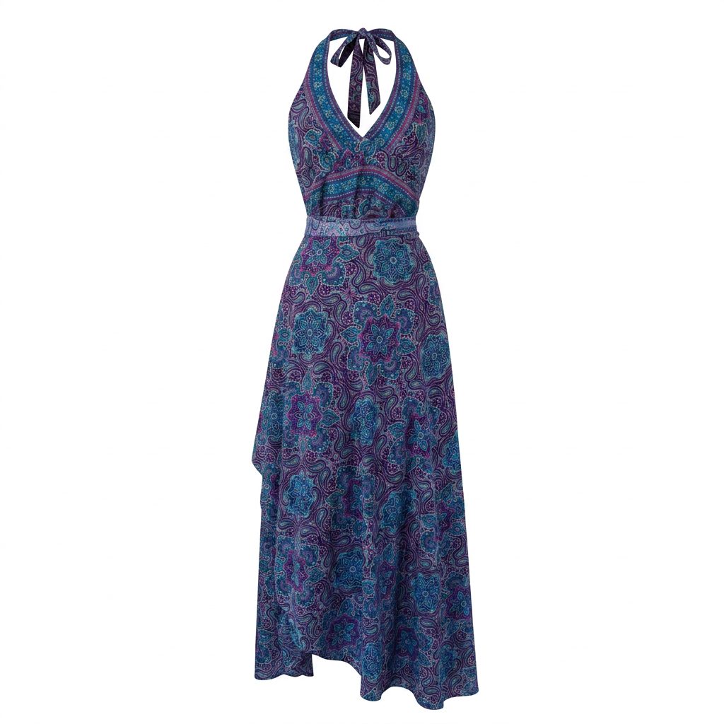 Robe portefeuille bleue à motifs - taille unique