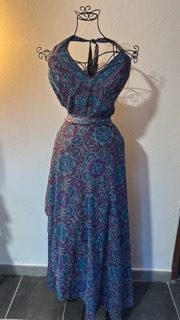 Robe portefeuille bleue à motifs - taille unique