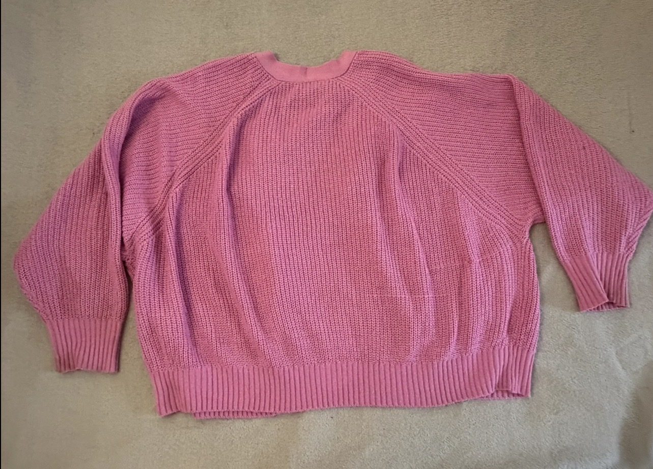 Gilet cardigan rose en maille, taille 48