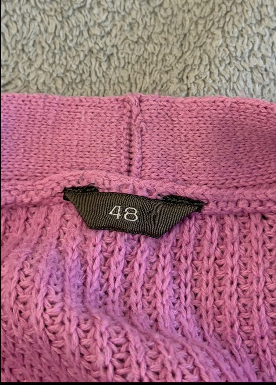 Gilet cardigan rose en maille, taille 48